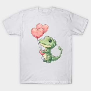 Valentine Crocodile Holding Heart Shaped Balloons T-Shirt